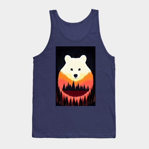 Nighttime Forest Bears - beautiful abstract painting of kawaii cute bears in a colorful night forest, outdoor nature anime cartoon style of rainbow color cyan, pink, red, blue, yellow, green. Tank Top by My Pet Ate My Paintbrush